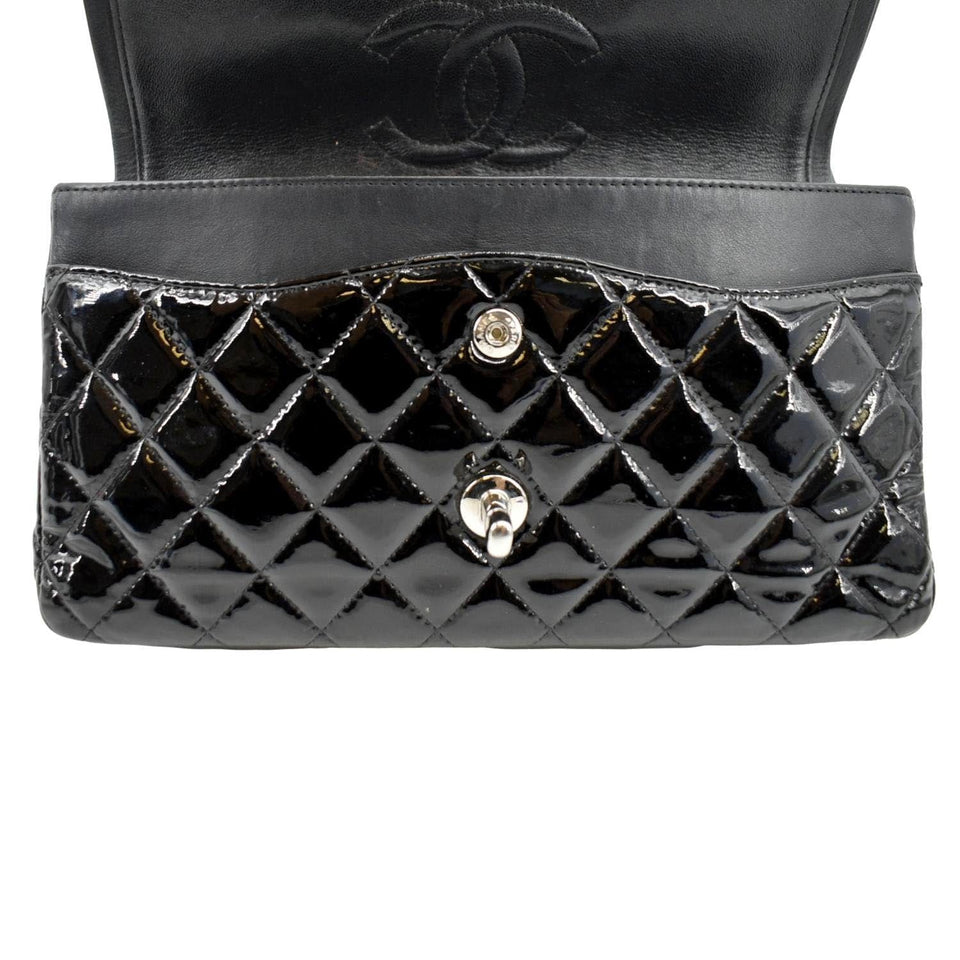 CHANEL Classic Medium Double Flap Patent Leather Shoulder Bag Black
