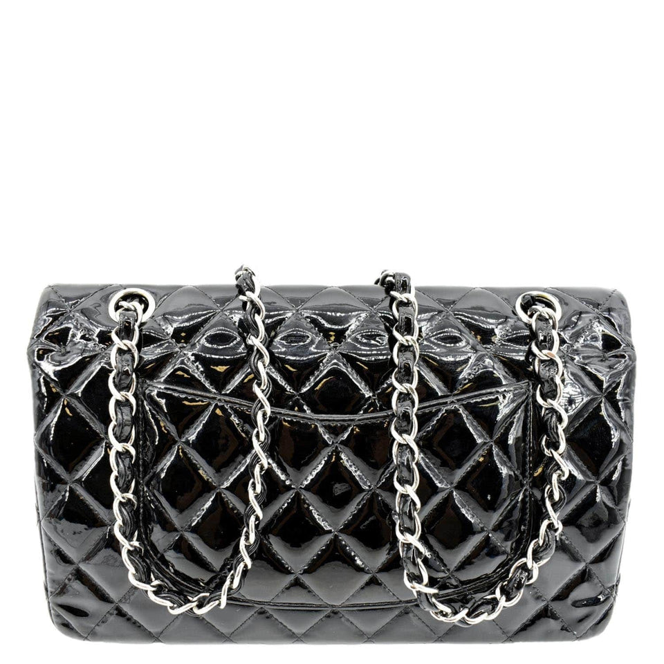 CHANEL Classic Medium Double Flap Patent Leather Shoulder Bag Black