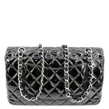 CHANEL Classic Medium Double Flap Patent Leather Shoulder Bag Black