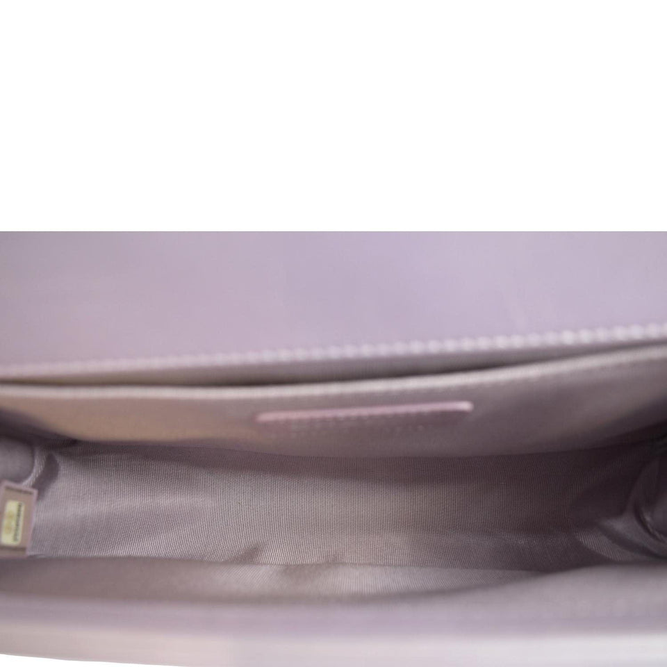 CHANEL Medium Boy Flap Metallic Chevron Shoulder Bag Light Purple