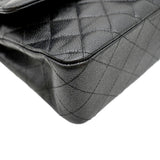 CHANEL Classic Medium Double Flap Quilted Caviar Leather Shoulder Bag Black