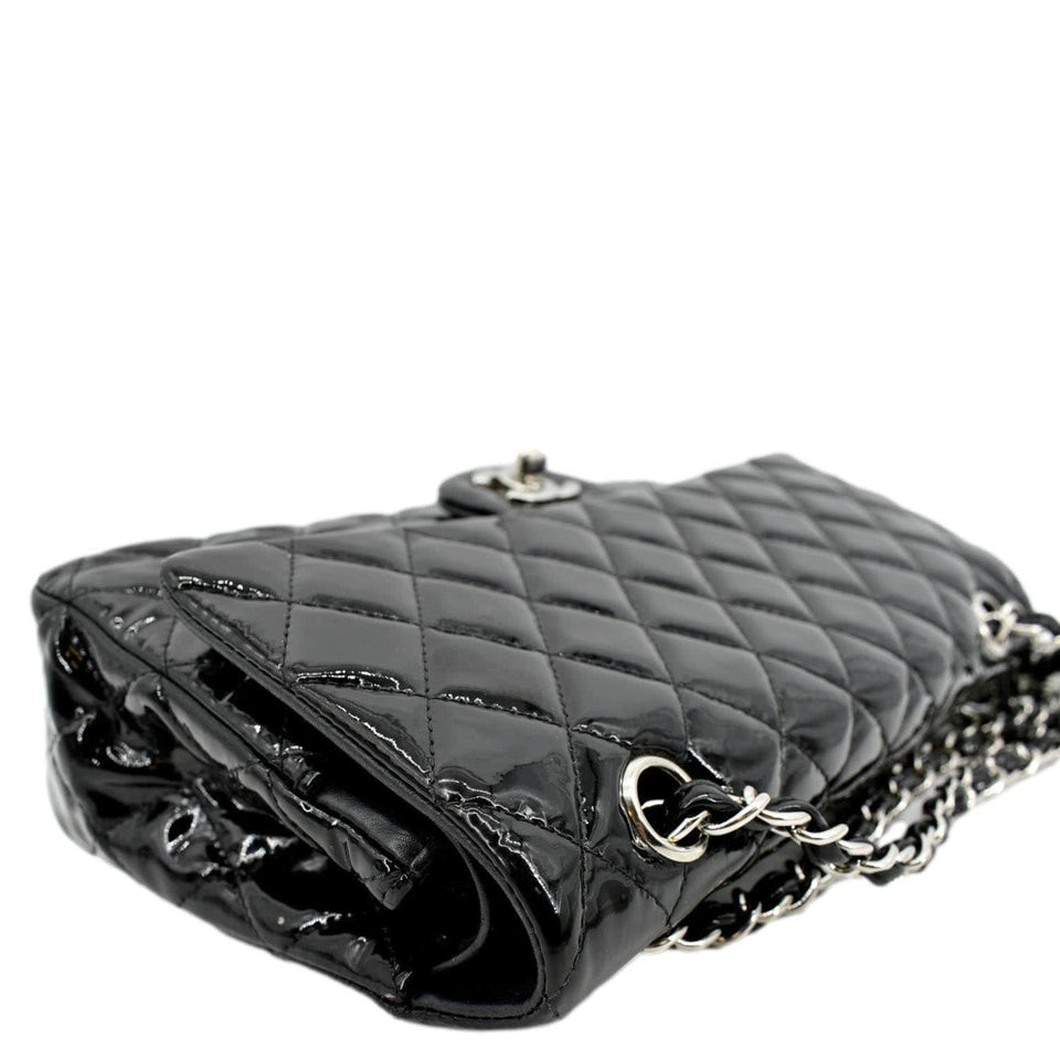 CHANEL Classic Medium Double Flap Patent Leather Shoulder Bag Black