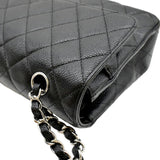 CHANEL Classic Medium Double Flap Quilted Caviar Leather Shoulder Bag Black