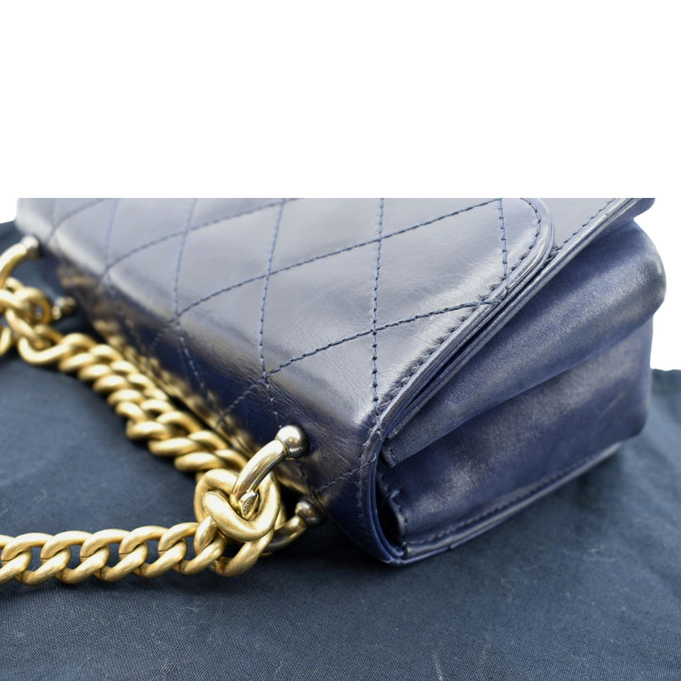CHANEL Chain Handle CC Flap Quilted Leather Shoulder Bag Blue