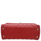 CHANEL Medium Coco Quilted Caviar Leather Top Handle Shoulder Bag Red