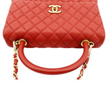 CHANEL Medium Coco Quilted Caviar Leather Top Handle Shoulder Bag Red