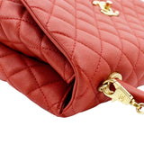 CHANEL Medium Coco Quilted Caviar Leather Top Handle Shoulder Bag Red