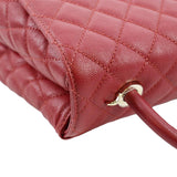CHANEL Medium Coco Quilted Caviar Leather Top Handle Shoulder Bag Red
