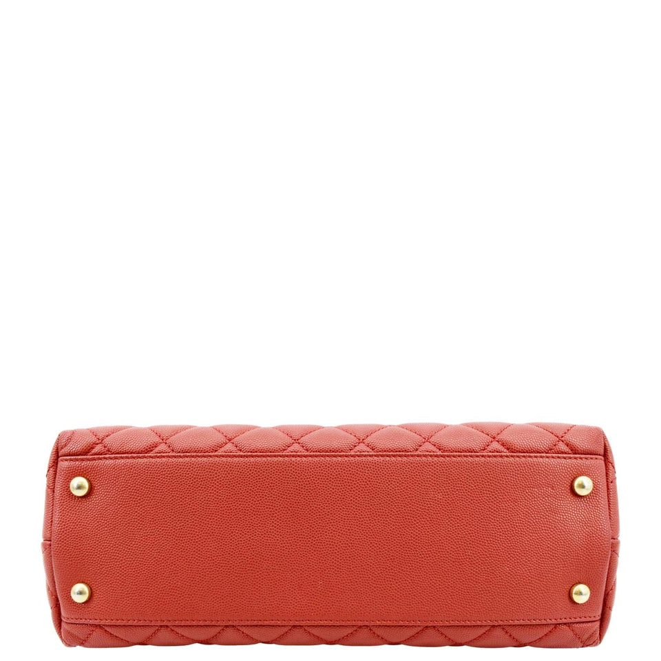 CHANEL Medium Coco Quilted Caviar Leather Top Handle Shoulder Bag Red
