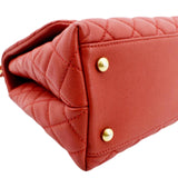 CHANEL Medium Coco Quilted Caviar Leather Top Handle Shoulder Bag Red