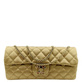 CHANEL East West Satin Single Flap Shoulder Bag Gold