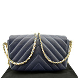 CHANEL Mini Rectangular Flap Chevron Leather Crossbody Bag Navy Blue