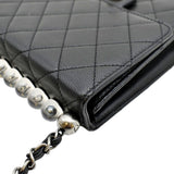 CHANEL Chic Pearls Flap Quilted Calfskin Leather Shoulder Bag Black