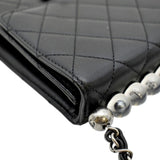 CHANEL Chic Pearls Flap Quilted Calfskin Leather Shoulder Bag Black