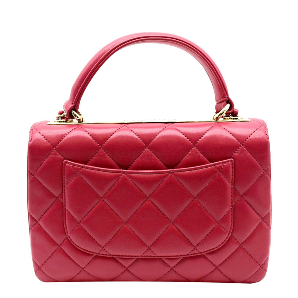 CHANEL Trendy CC Top Handle Flap Quilted Leather Shoulder Bag Red