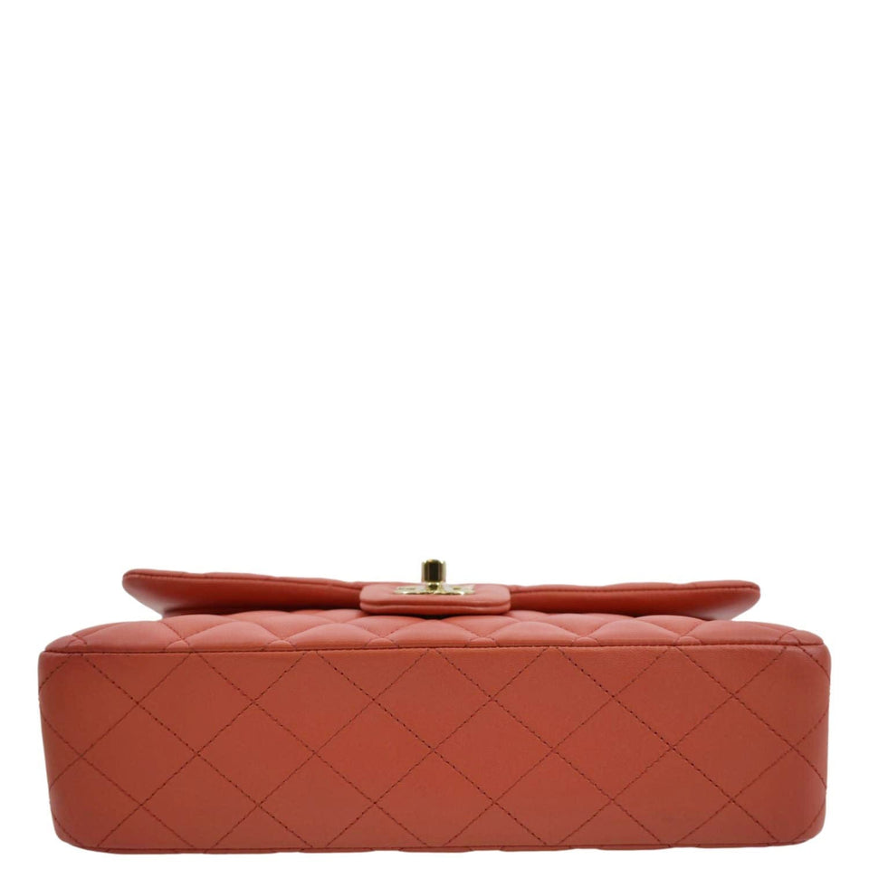 CHANEL Classic Medium Double Flap Quilted Leather Shoulder Bag Red