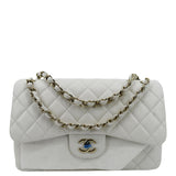 CHANEL Jumbo Double Flap Quilted Caviar Leather Shoulder Bag White