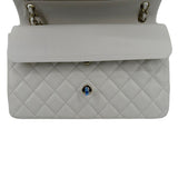 CHANEL Jumbo Double Flap Quilted Caviar Leather Shoulder Bag White