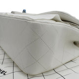CHANEL Jumbo Double Flap Quilted Caviar Leather Shoulder Bag White