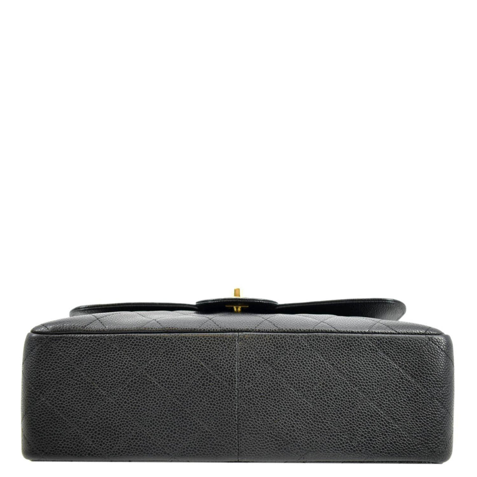 CHANEL Classic Jumbo Double Flap Quilted Caviar Leather Shoulder Bag Black