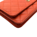 CHANEL WOC Quilted Caviar Leather Crossbody Wallet Red Orange