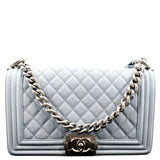 CHANEL Medium Boy Flap Quilted Leather Shoulder Bag Light Blue