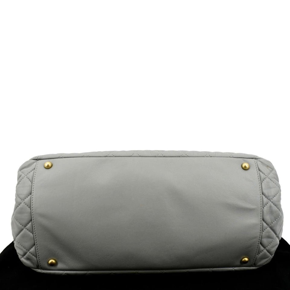 CHANEL East West Accordion Flap Quilted Calfskin Leather Shoulder Bag Grey