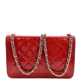 CHANEL Boy Woc Wallet on Chain Quilted Patent Leather Shoulder Bag Red