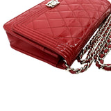 CHANEL Boy Woc Wallet on Chain Quilted Patent Leather Shoulder Bag Red