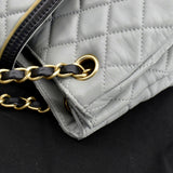 CHANEL East West Accordion Flap Quilted Calfskin Leather Shoulder Bag Grey