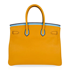 Hermes Birkin 35 Bag Jaune Ambre Blue Indigo Blue Celeste Limited Edition New