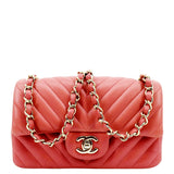 CHANEL Rectangular Flap Mini Quilted Chevron Leather Shoulder Bag Red