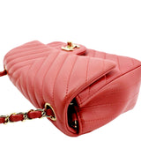CHANEL Rectangular Flap Mini Quilted Chevron Leather Shoulder Bag Red