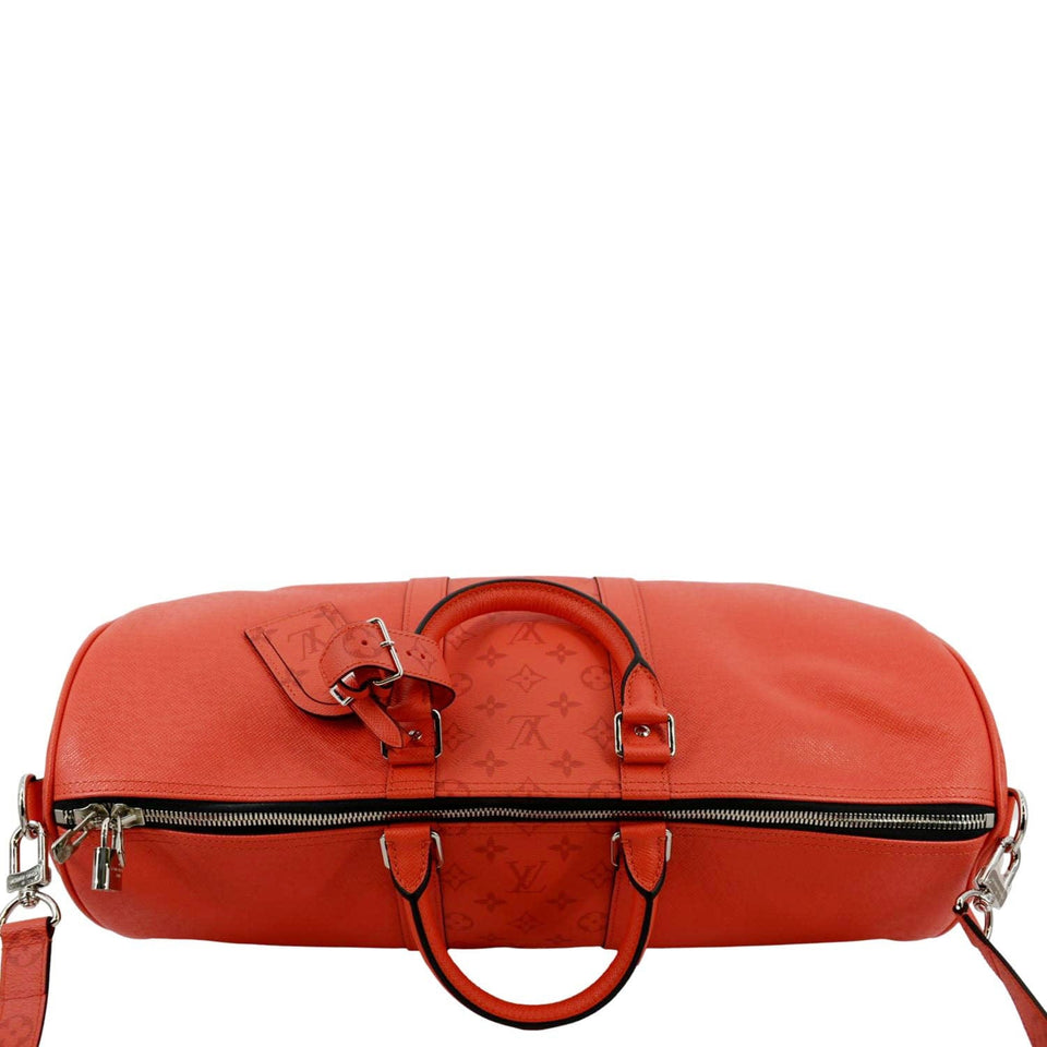 LOUIS VUITTON Keepall 50 Bandouliere Monogram Taiga Leather Travel Bag Red