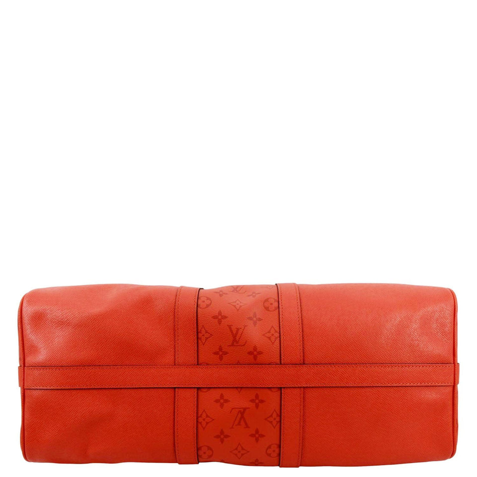 LOUIS VUITTON Keepall 50 Bandouliere Monogram Taiga Leather Travel Bag Red