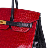 Hermes Special Order HSS Birkin 35 Bag Braise & Black Porosus Crocodile with Gold Hardware