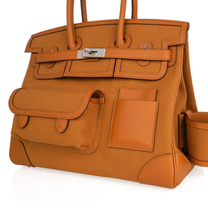 Hermes Limited Edition Birkin 35 Bag Cargo Sesame Toile Goeland & Swift Leather with Palladium Hardware