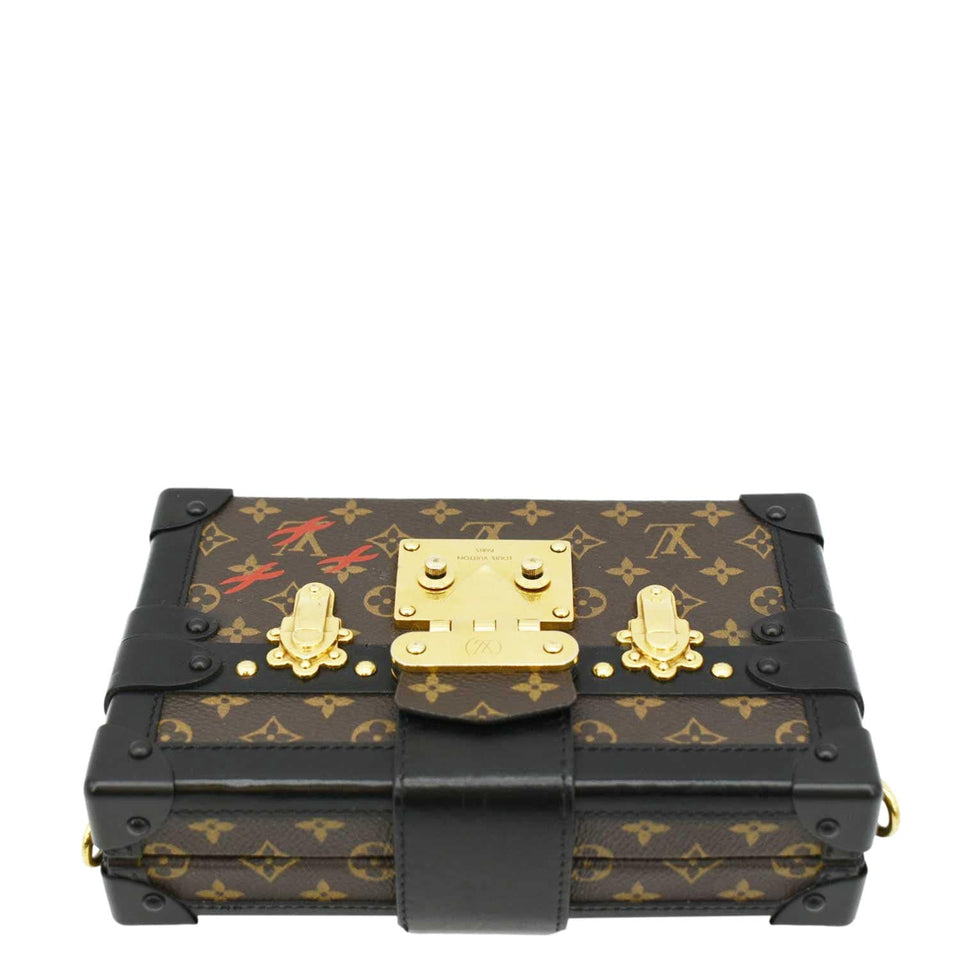 LOUIS VUITTON Petite Malle Monogram Canvas Shoulder Bag Brown