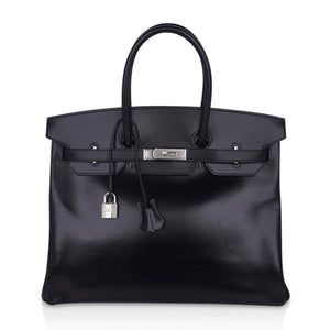 Hermes Birkin 35 Bag Black Box Palladium Guilloche Hardware