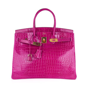 Hermes Birkin 35 Bag Rose Scheherazade Porosus Crocodile with Gold Hardware