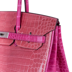 Hermes Special Order HSS Birkin 35 Bag Rose Indien & Fuchsia Porosus Crocodile with Palladium Hardware