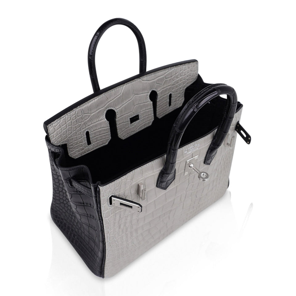 Hermes Birkin HSS 25 Bag Gris Perle / Black Matte Alligator Palladium Hardware