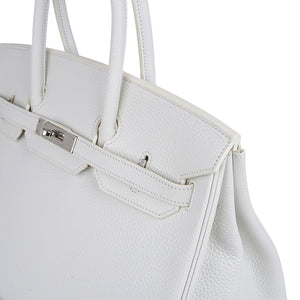 Hermes Birkin 35 Bag White Clemence Leather with Palladium Hardware