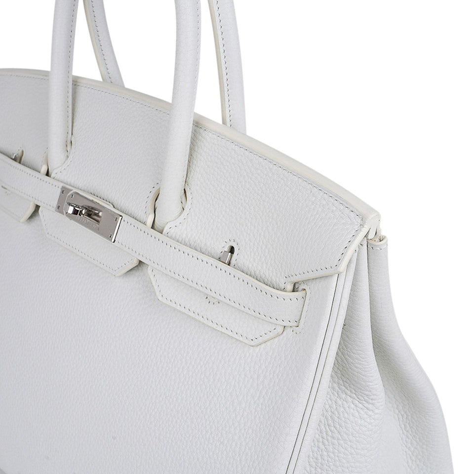 Hermes Birkin 35 Bag White Clemence Leather with Palladium Hardware