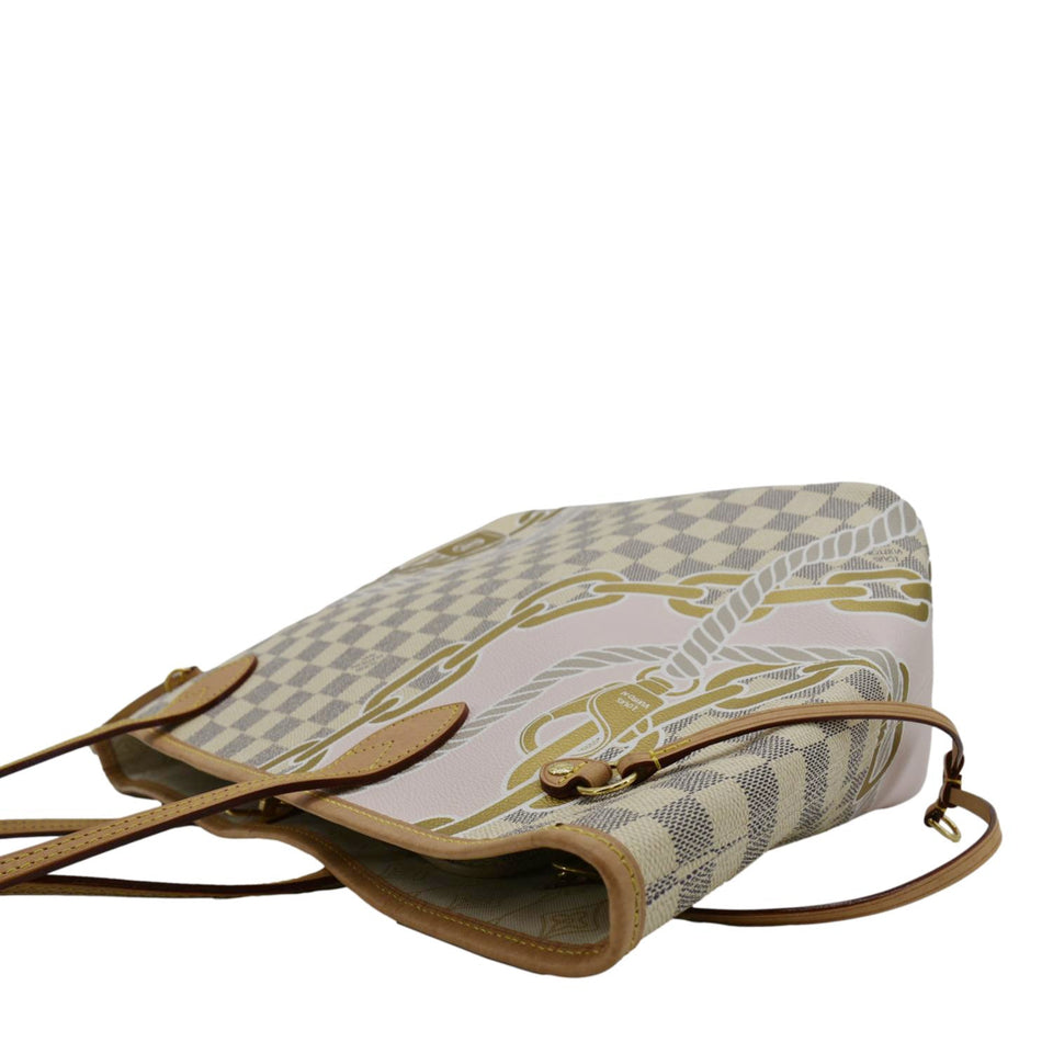 LOUIS VUITTON Neverfull Nautical MM Damier Azur Tote Shoulder Bag White