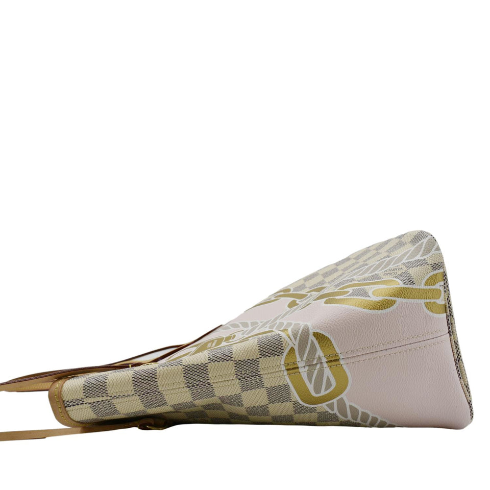 LOUIS VUITTON Neverfull Nautical MM Damier Azur Tote Shoulder Bag White