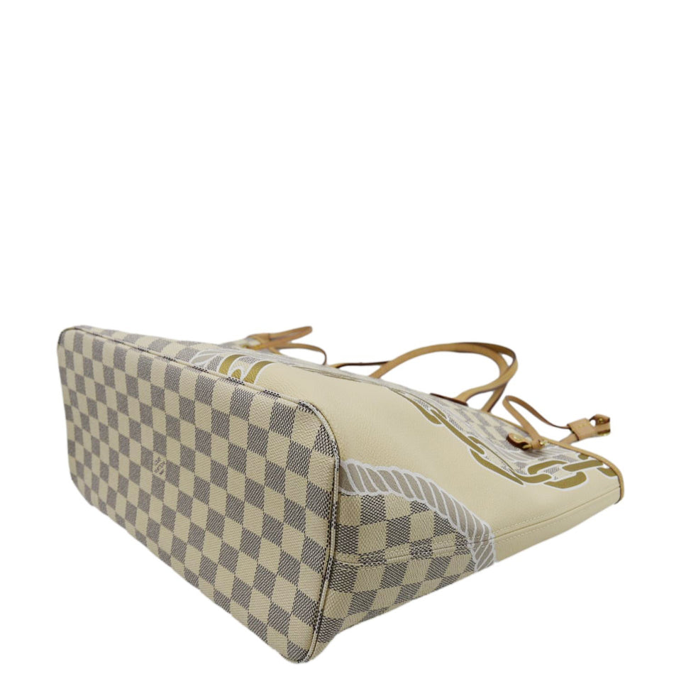 LOUIS VUITTON Neverfull Nautical MM Damier Azur Tote Shoulder Bag White