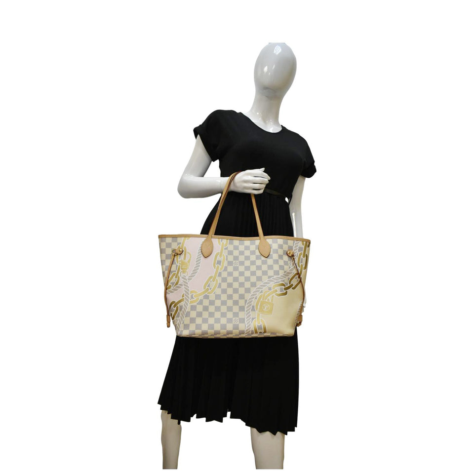 LOUIS VUITTON Neverfull Nautical MM Damier Azur Tote Shoulder Bag White