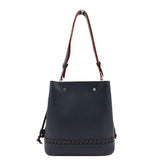 LOUIS VUITTON Lockme Braided  Leather Shoulder Bucket Bag Navy