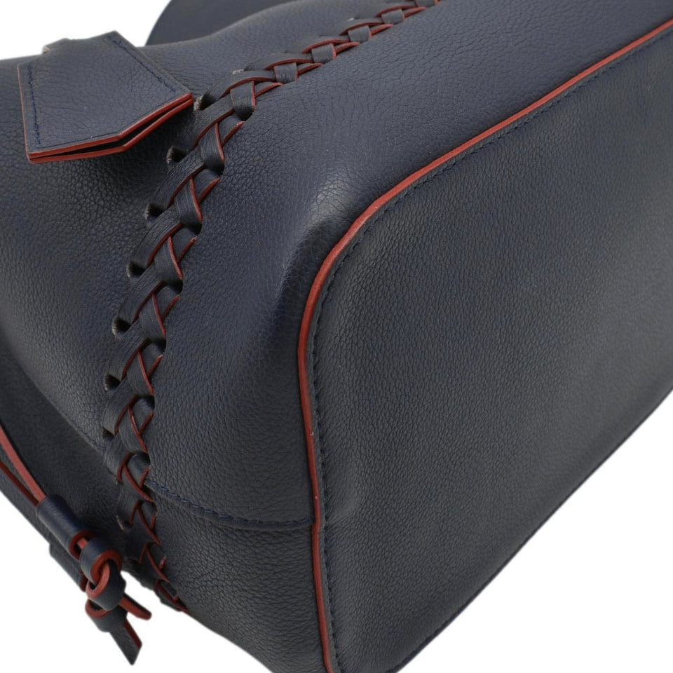 LOUIS VUITTON Lockme Braided  Leather Shoulder Bucket Bag Navy